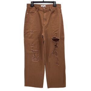 Women’s 100% Cotton High Rise Brown Distressed Wide Leg Jeans Size 11